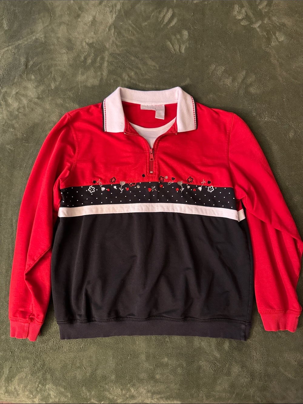 Y2K Red and Black Quarter-Zip Sweater